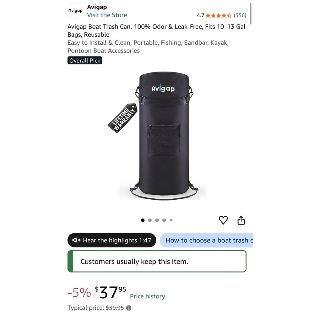 Avigap Boat Trash Can 13 Gallon Black Odor Leak Resistant Reusable Dry Bag